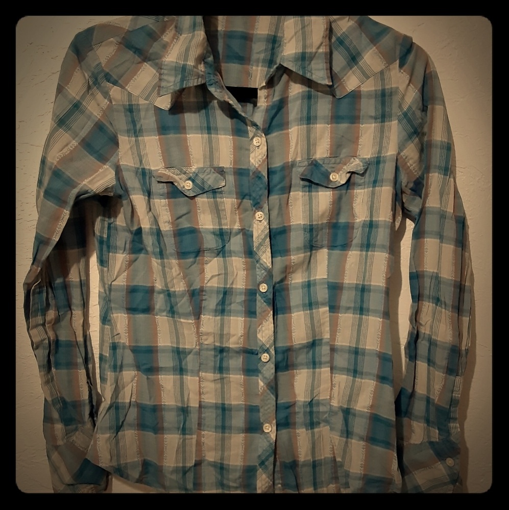 American Eagle sheer plaid button up